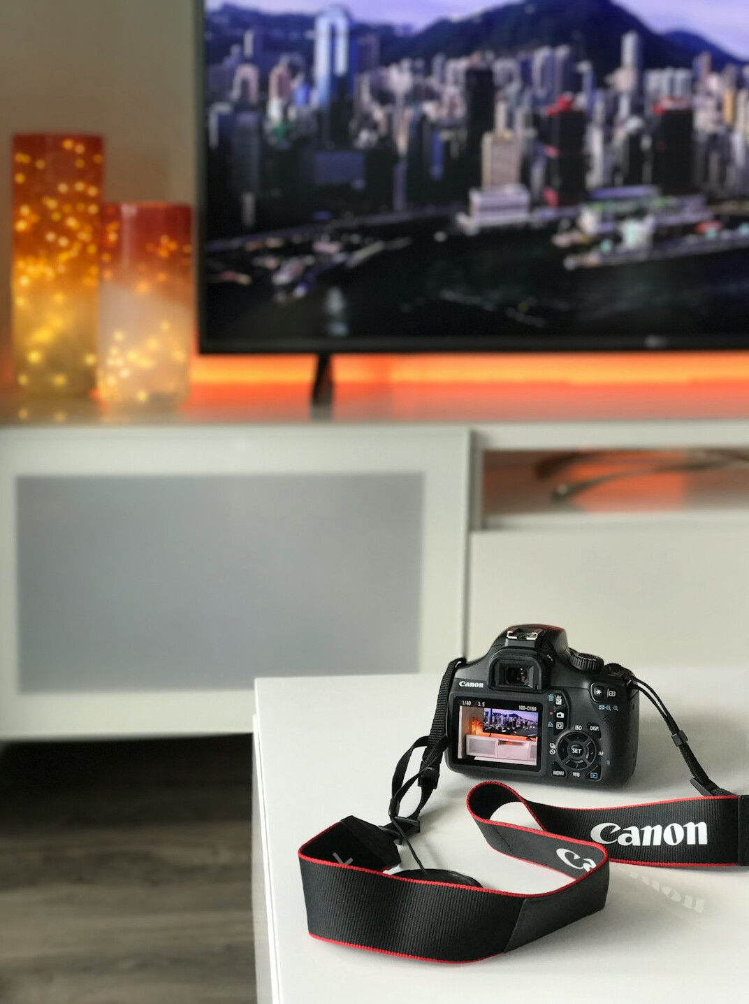 Television studio with cameras and lights